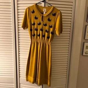 Yumi Knits Whale Sweater Dress Mustard Yellow